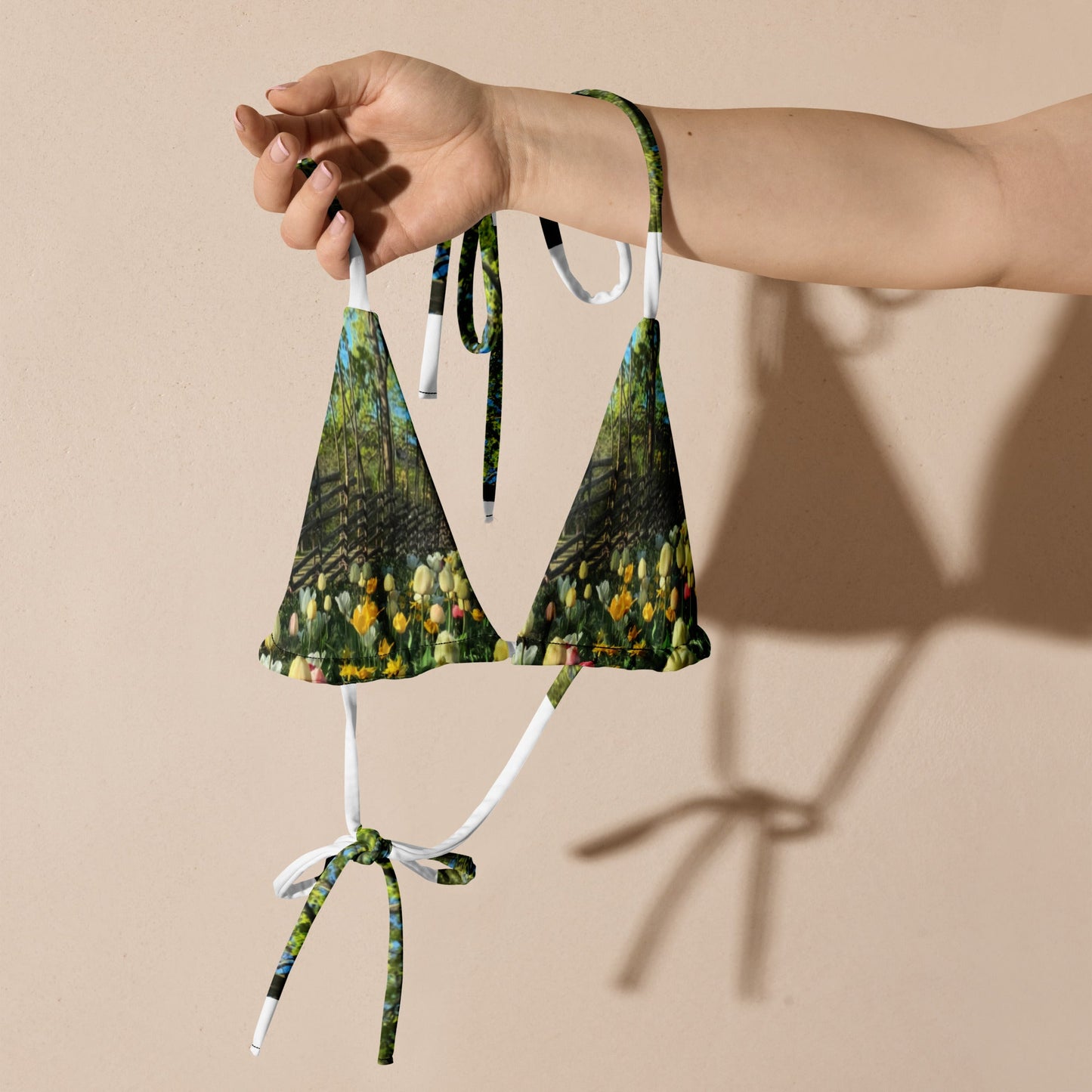 All-over print recycled string bikini top