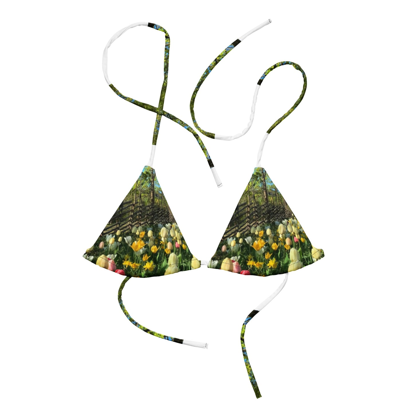All-over print recycled string bikini top