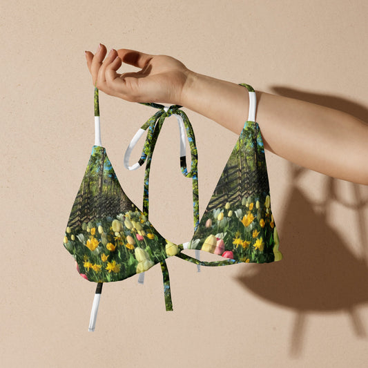 All-over print recycled string bikini top