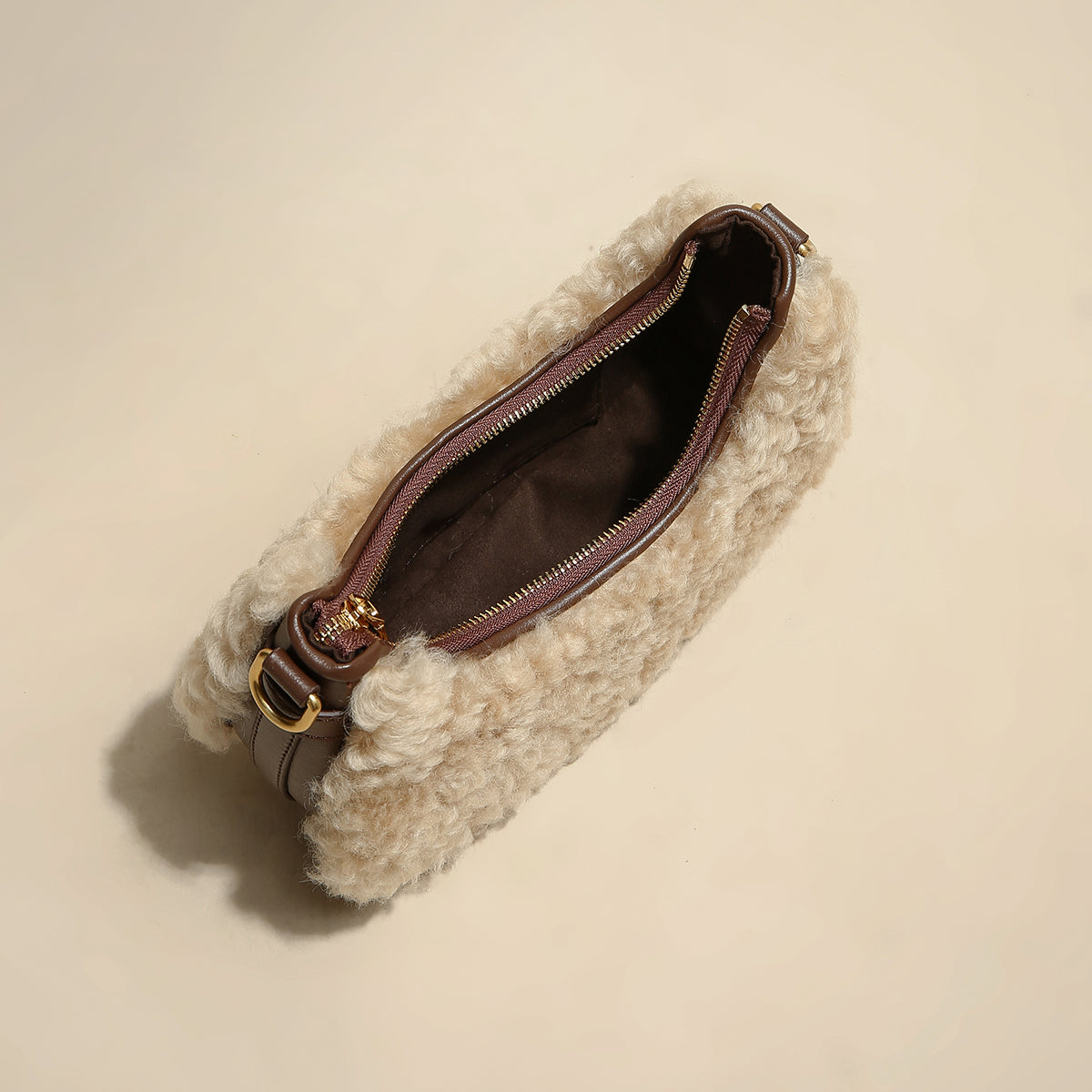Apricot Beige Furry Mini Daily Shoulder Bag-4