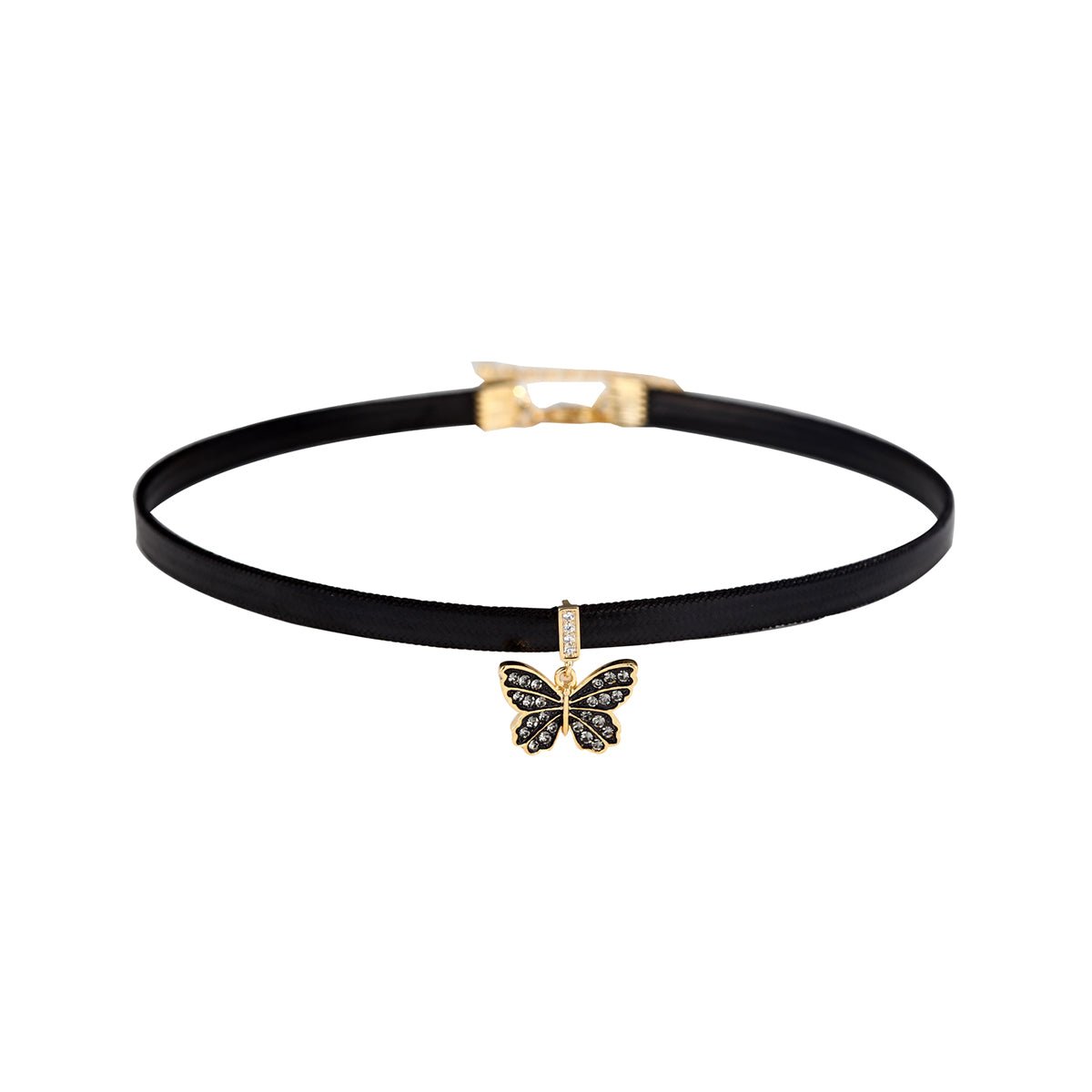 Attractive Butterfly Black Leather Choker-0