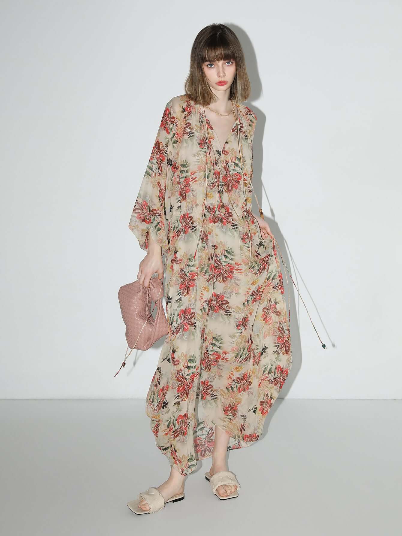 Autumn Floral Chiffon Maxi Dress-0