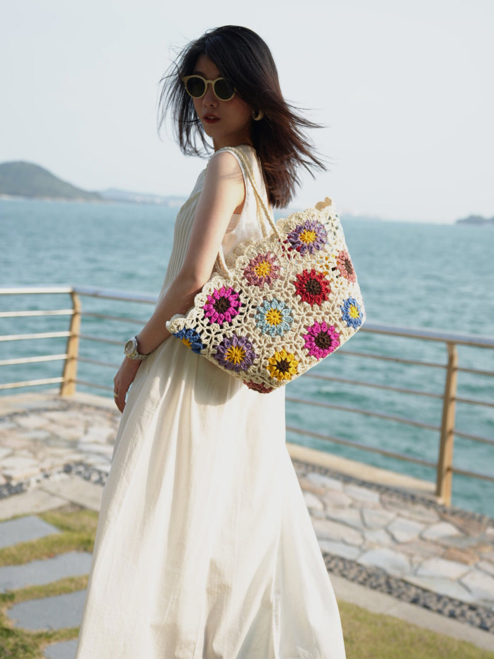 Beach Floral  Crochet Tote Bag-1