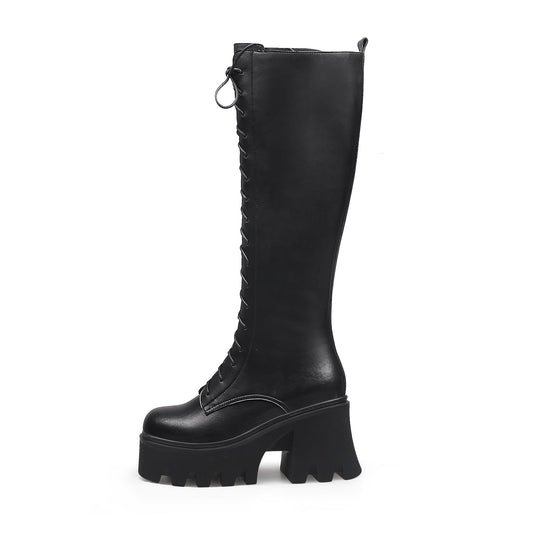Black Lace-Up Knee-High Boots-0