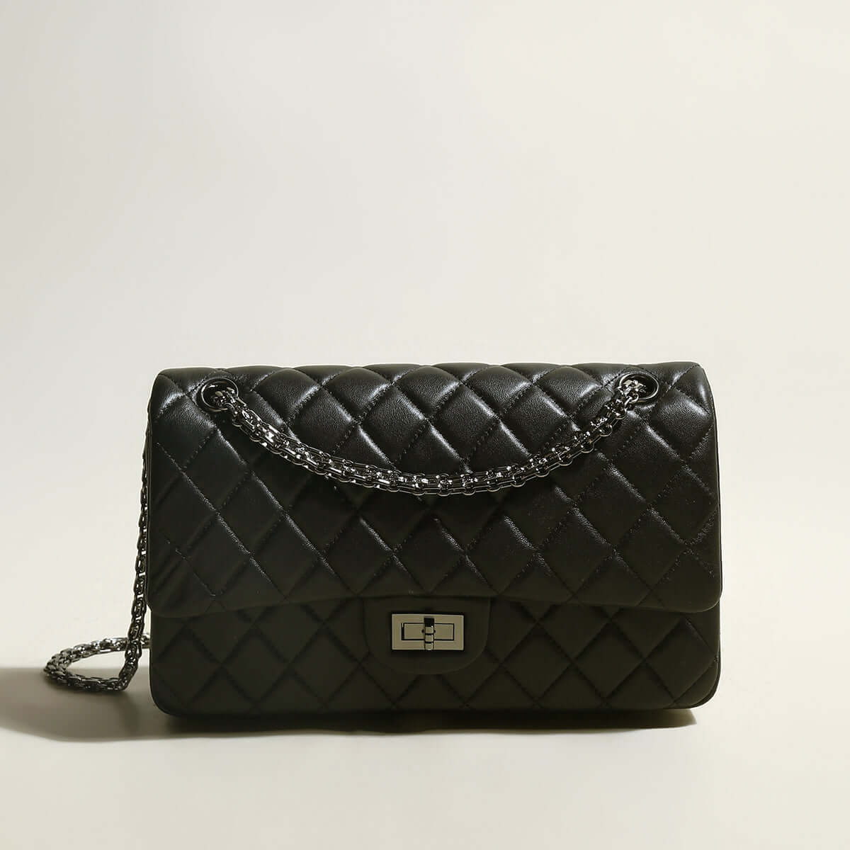Black Quilted Bag with Metallic Chain Straps-0