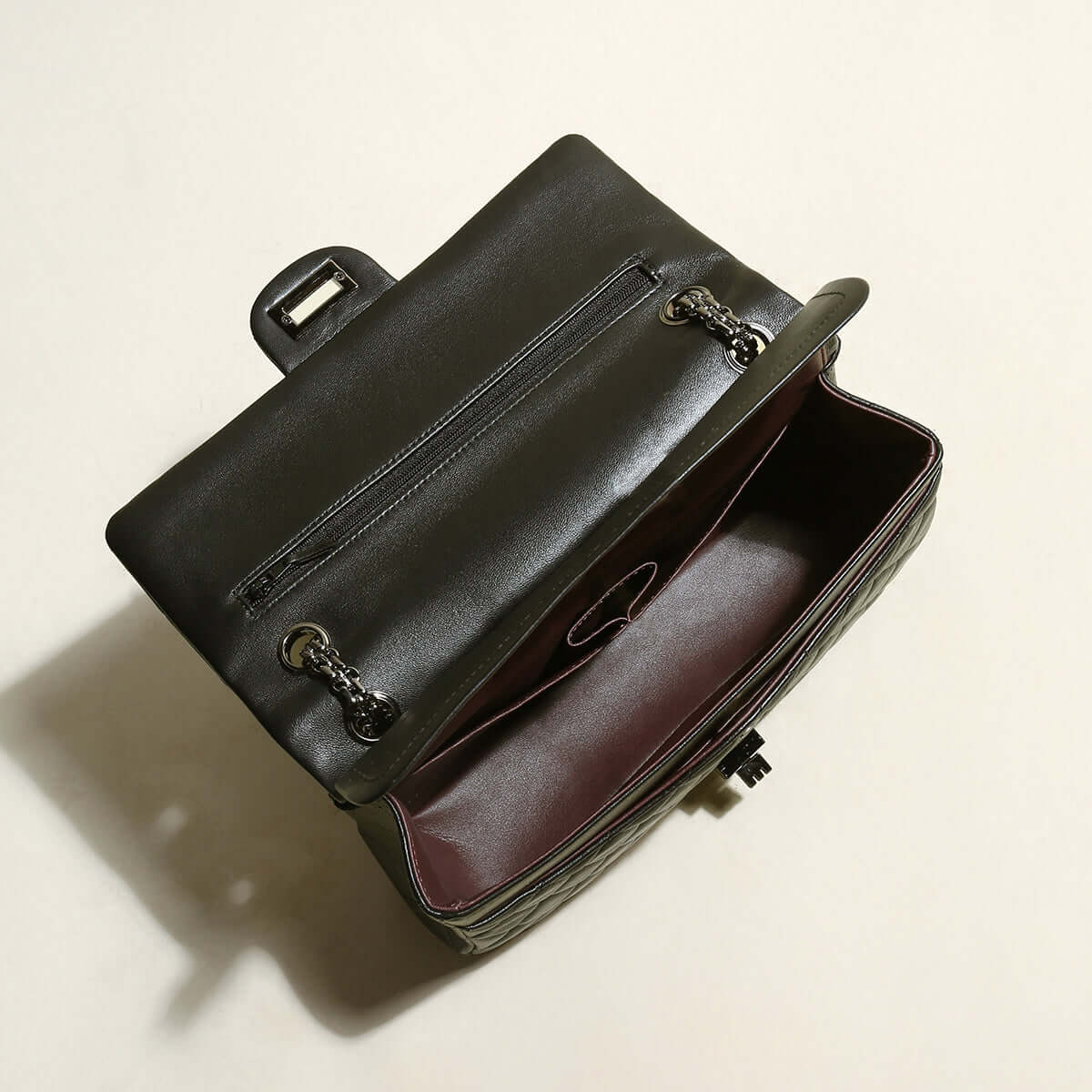 Capacious Black Quilted Bag with Metallic Chain Straps-3