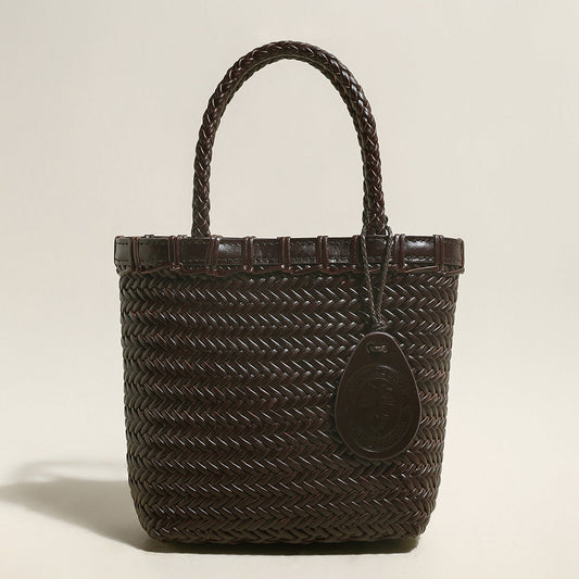 Chocolate Organic Reed Woven Basket Bag-0