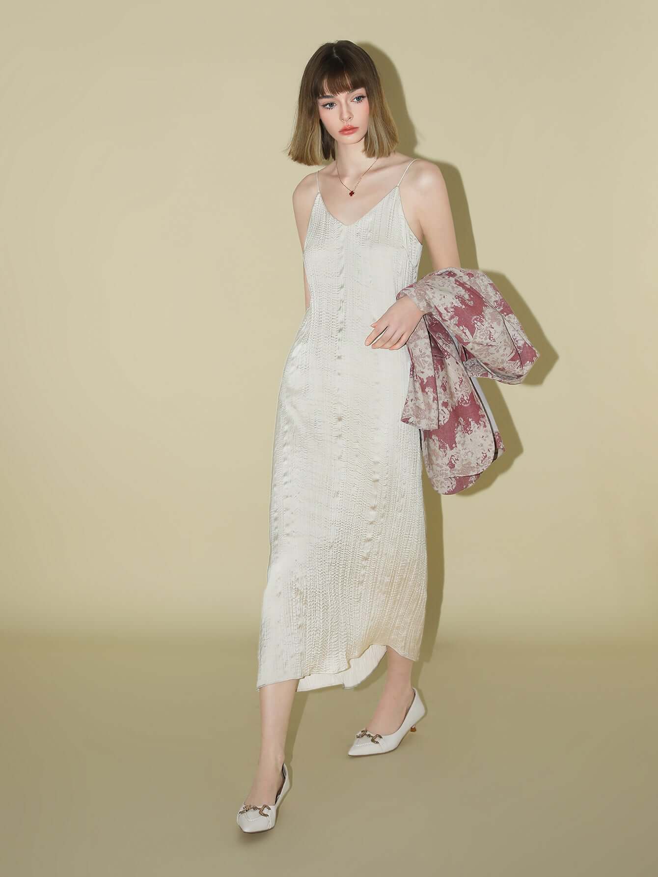 Chrevron Knitted Ivory French Slip Dress-2