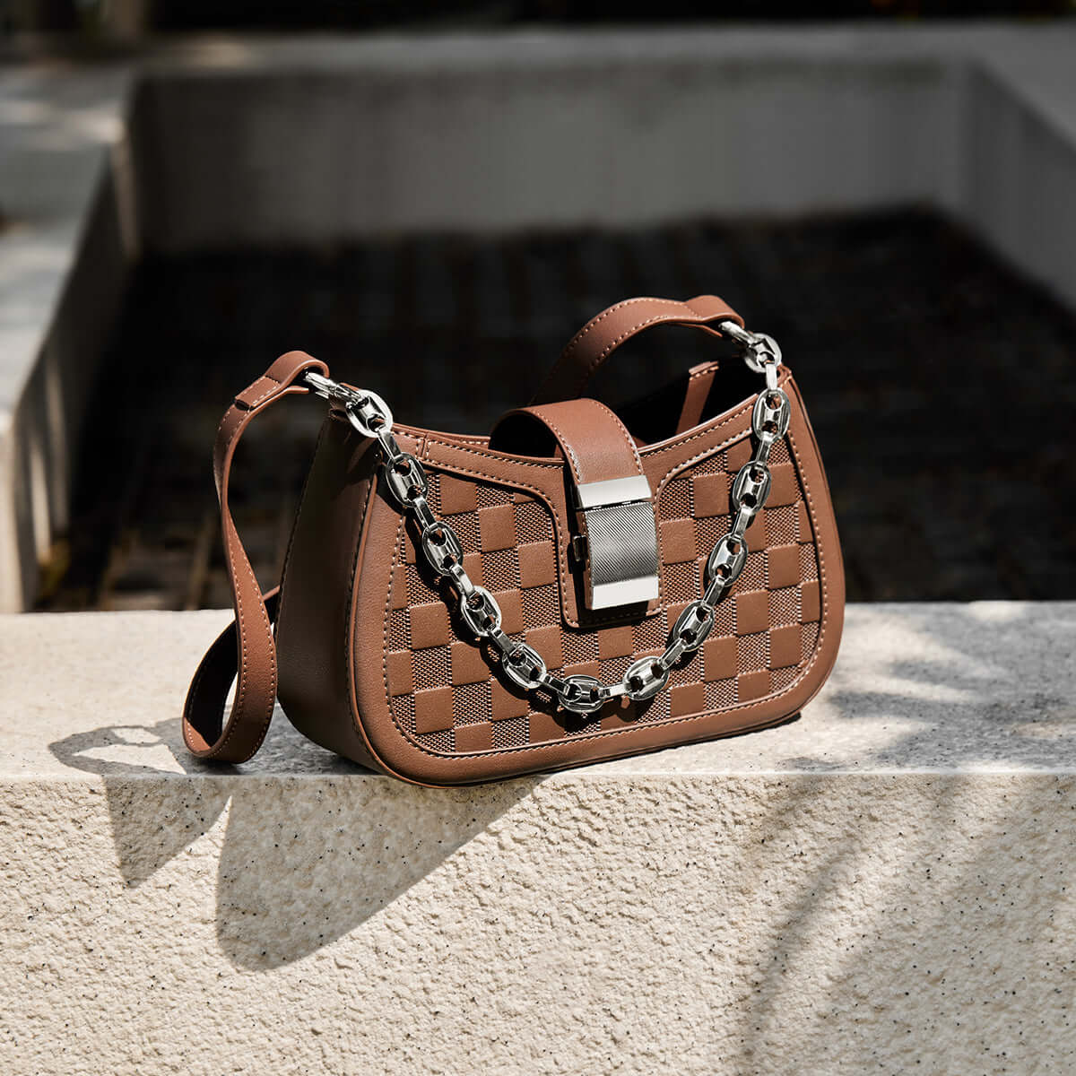 Christina Woven Leather Chained Shoulder Bag-3