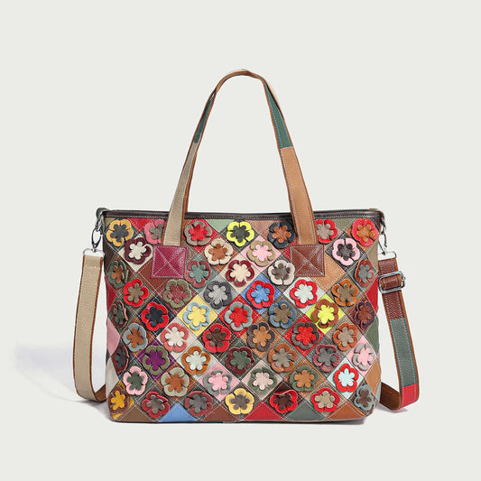 Colorful Hippie Leather Tote Bag-0