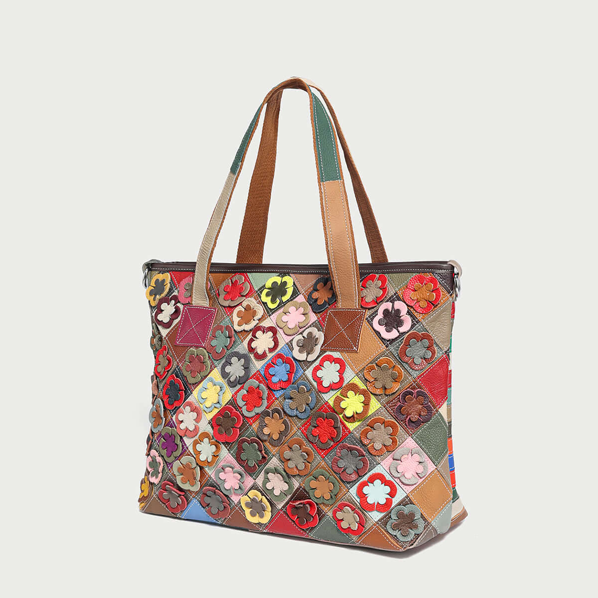 Colorful Hippie Leather Tote Bag-2