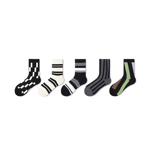 Creative Stripes All-season Men 5pcs Crew Socks Set-0