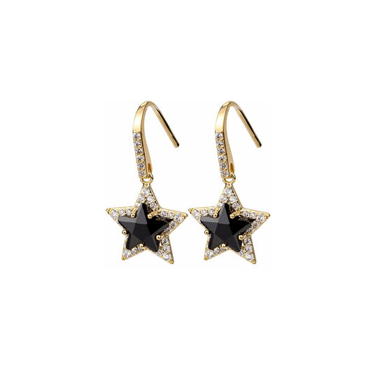 Double Stars Black Earrings-0