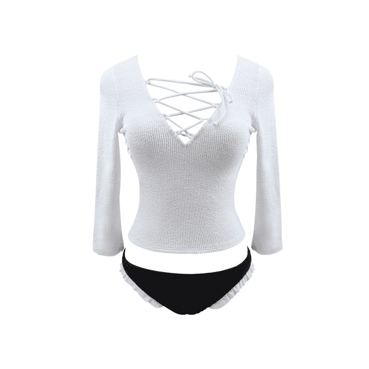 Edgy White Long Sleeve Tankini Swimsuit-3