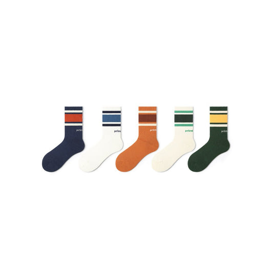 Fun Stripes All-season Women Fitness 5pcs Crew Socks Set-0