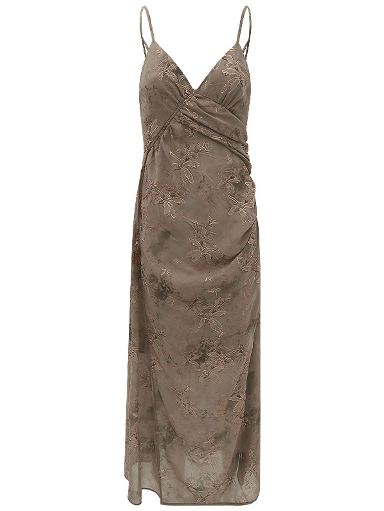 Golden Brown Tea Steep Floral Chiffon Cami Dress-3