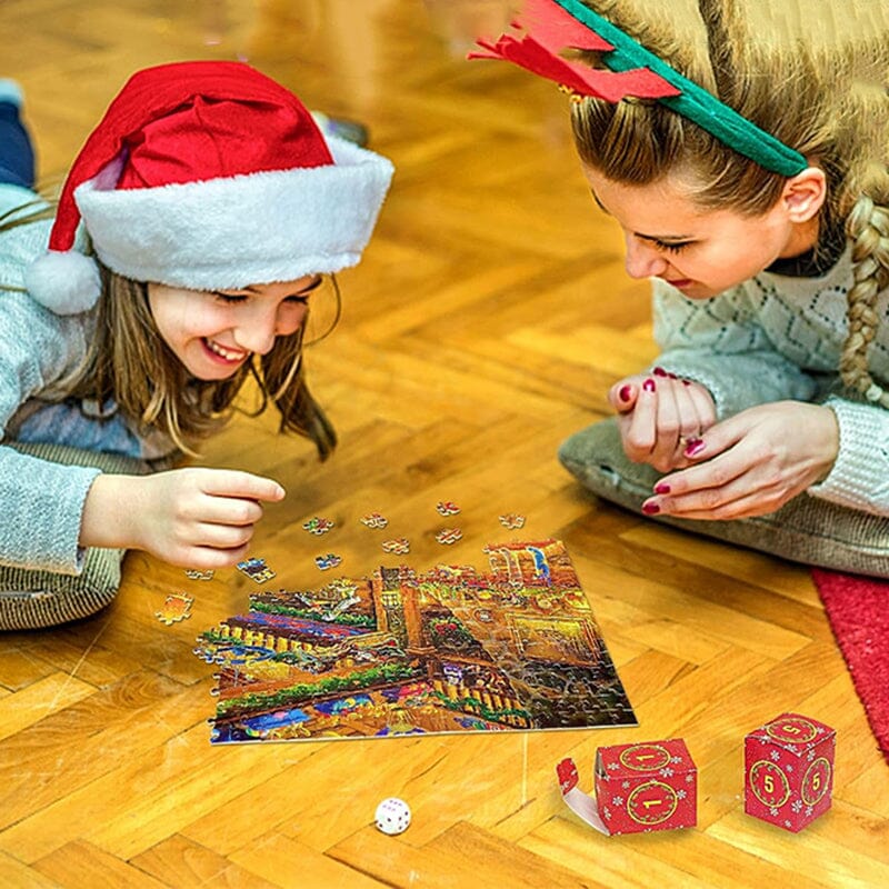 Julpussel Adventskalender – 24 Pussel i Ett Magiskt 1008-Bitars Julpussel