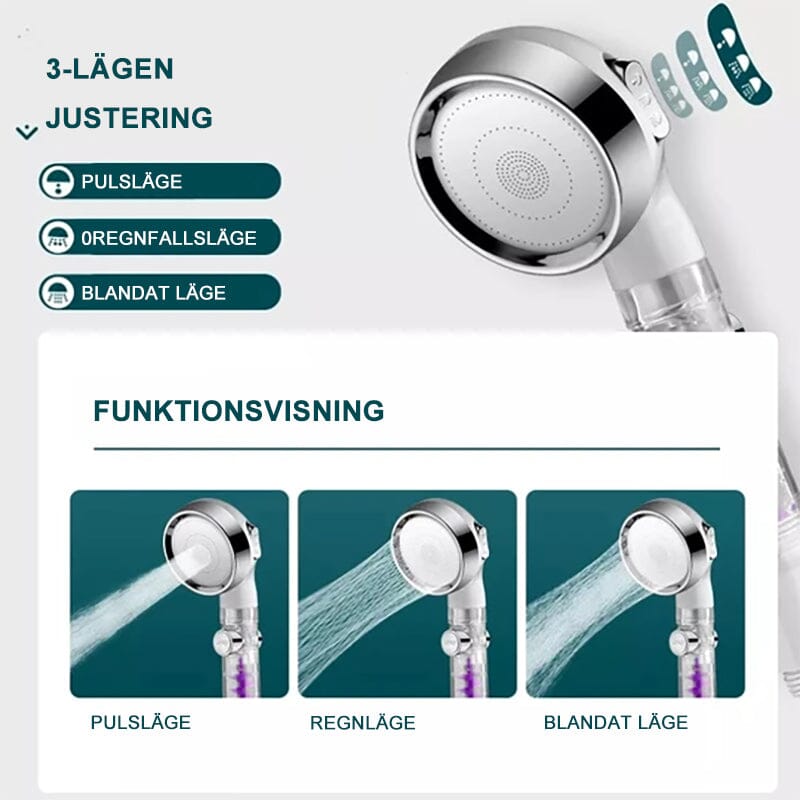 Justerbar högtrycksvattenbesparande duschmunstycke med tre lägen
