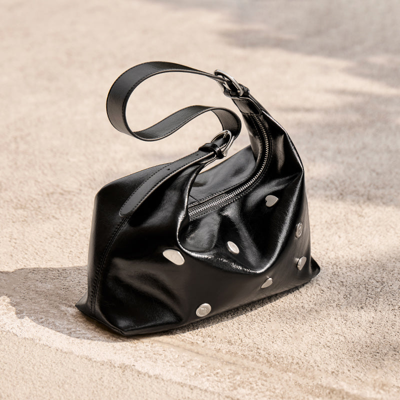 Metallic Studded Leather Underarm Bag-3