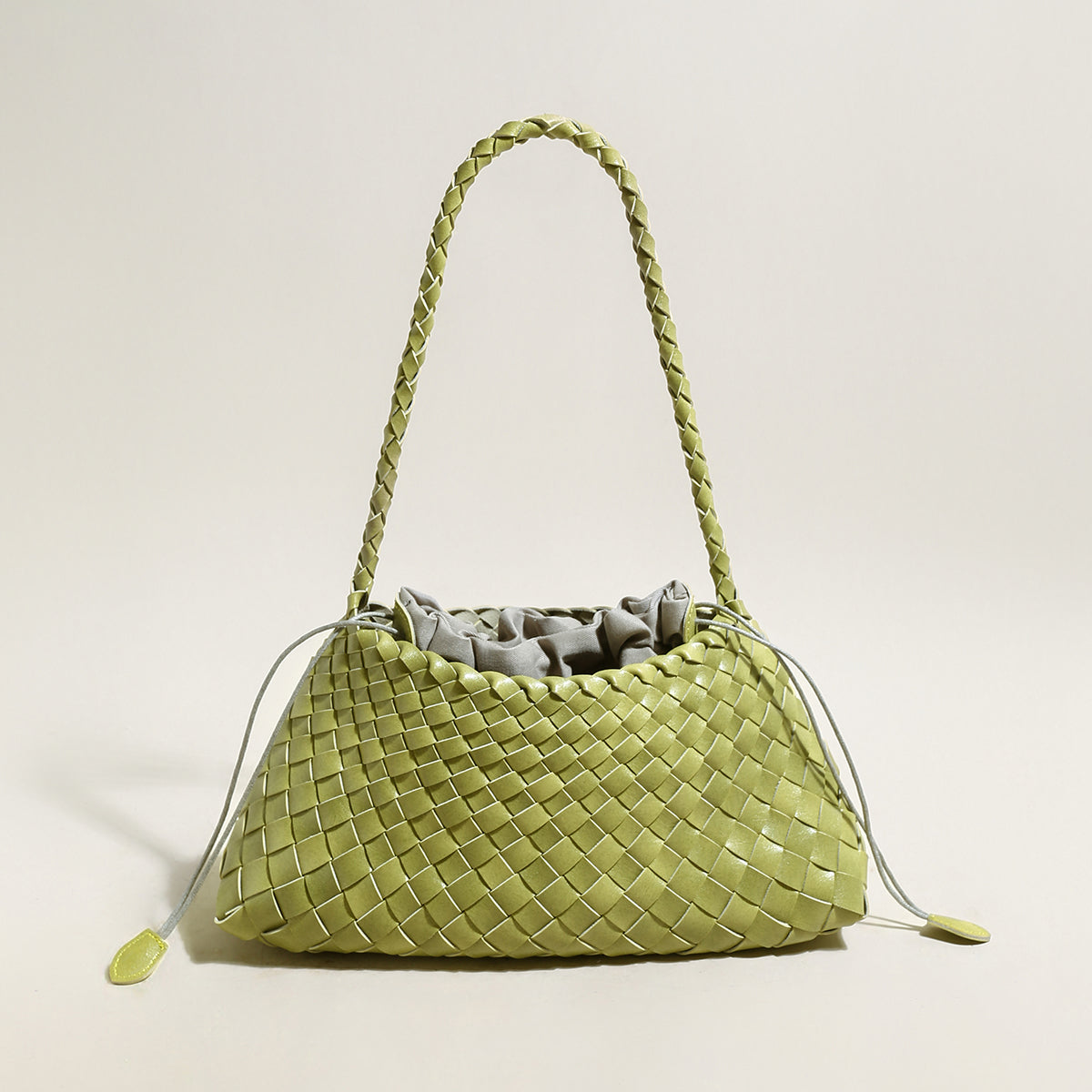 Mini Woven Trapezoid Drawstring Shoulder Bag-0