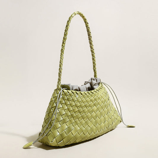 Mini Woven Trapezoid Drawstring Shoulder Bag-1