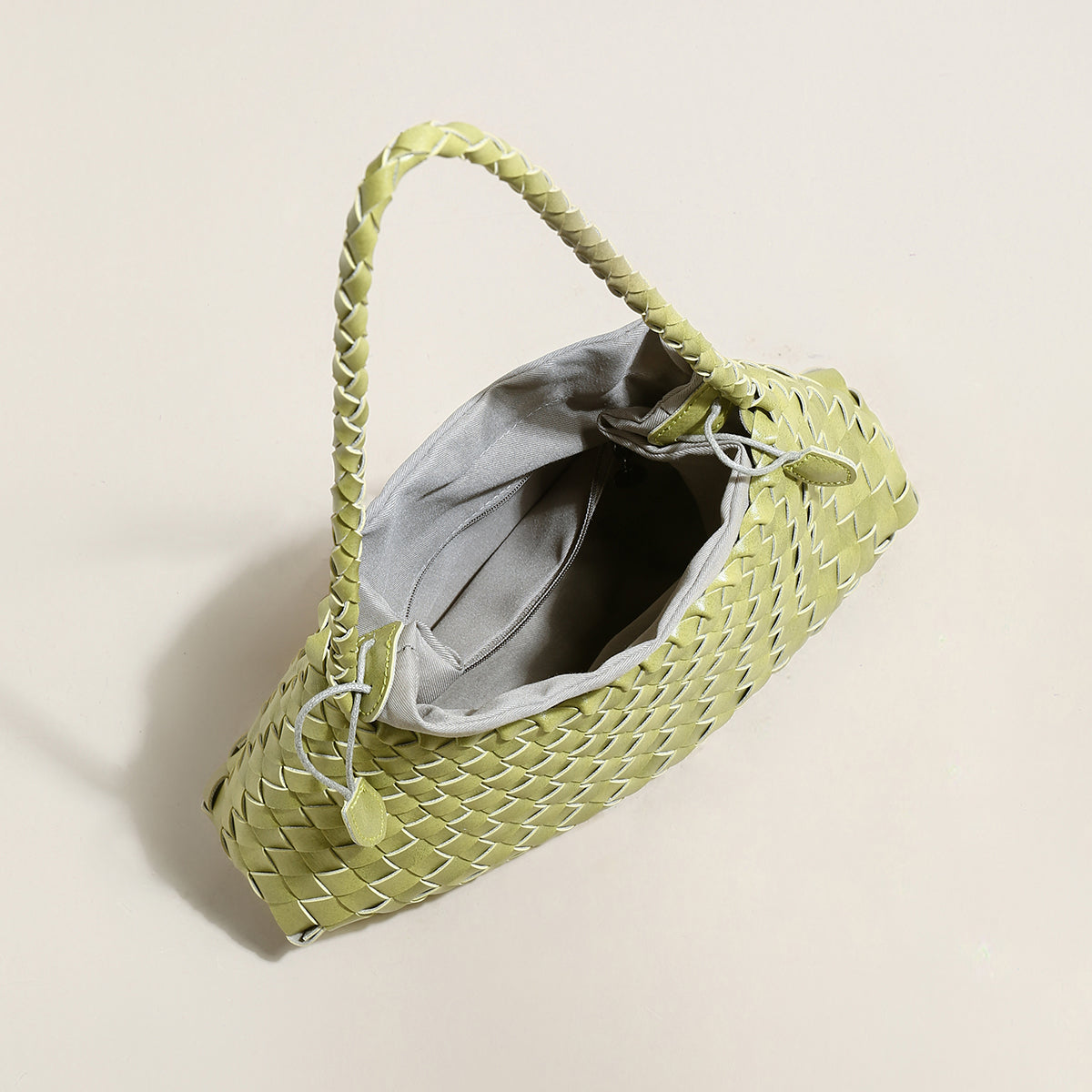 Mini Woven Trapezoid Drawstring Shoulder Bag-2