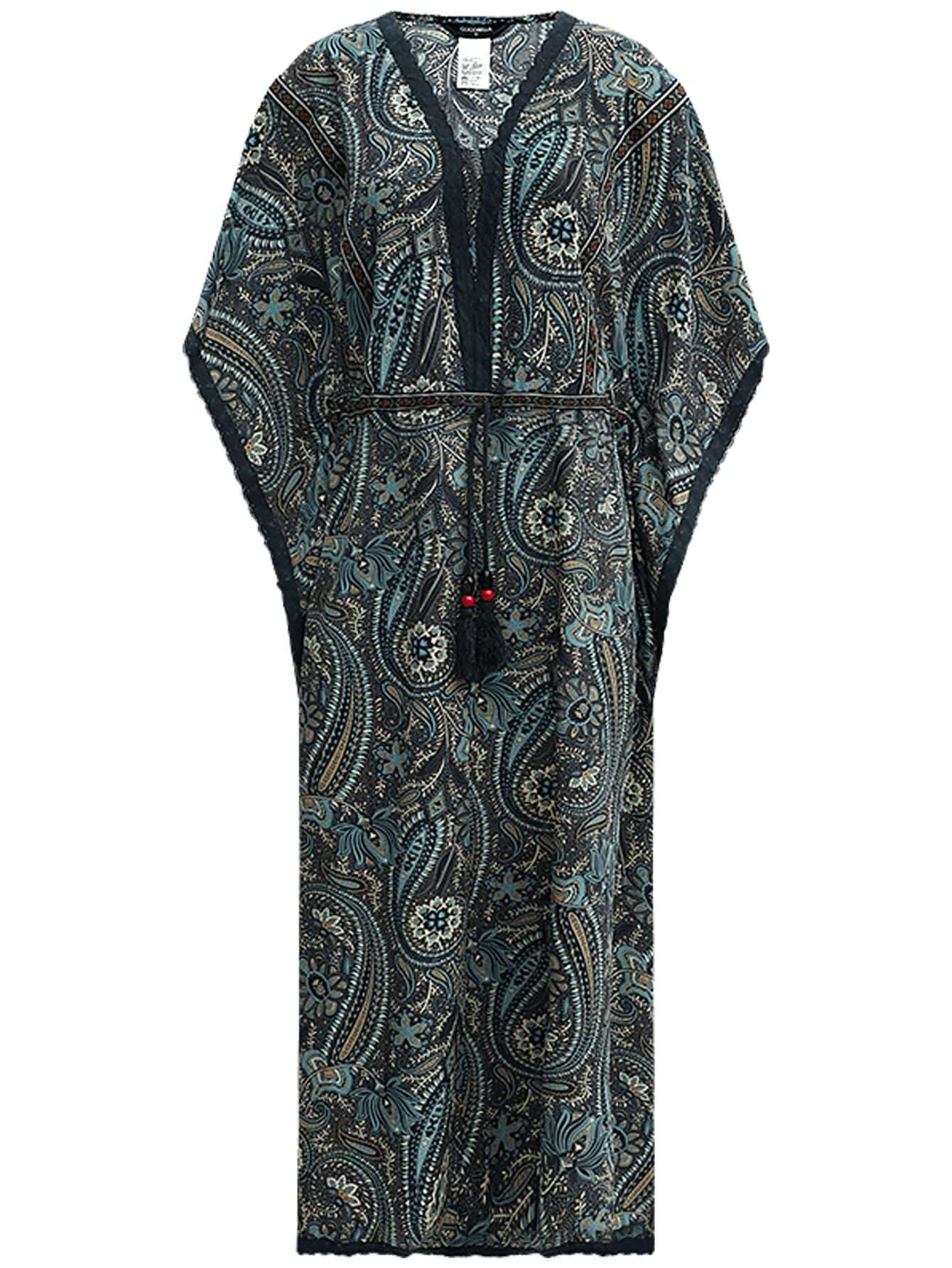 Navy Paisley Batwing Vacation Dress-3