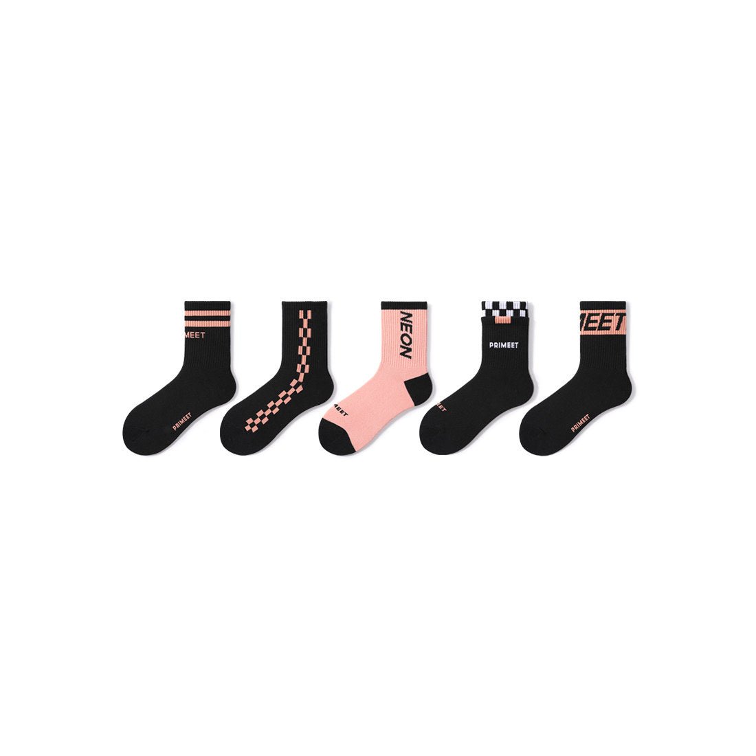 Neon Pink All-season Women 5pcs Active Low Cut Socks Set-0