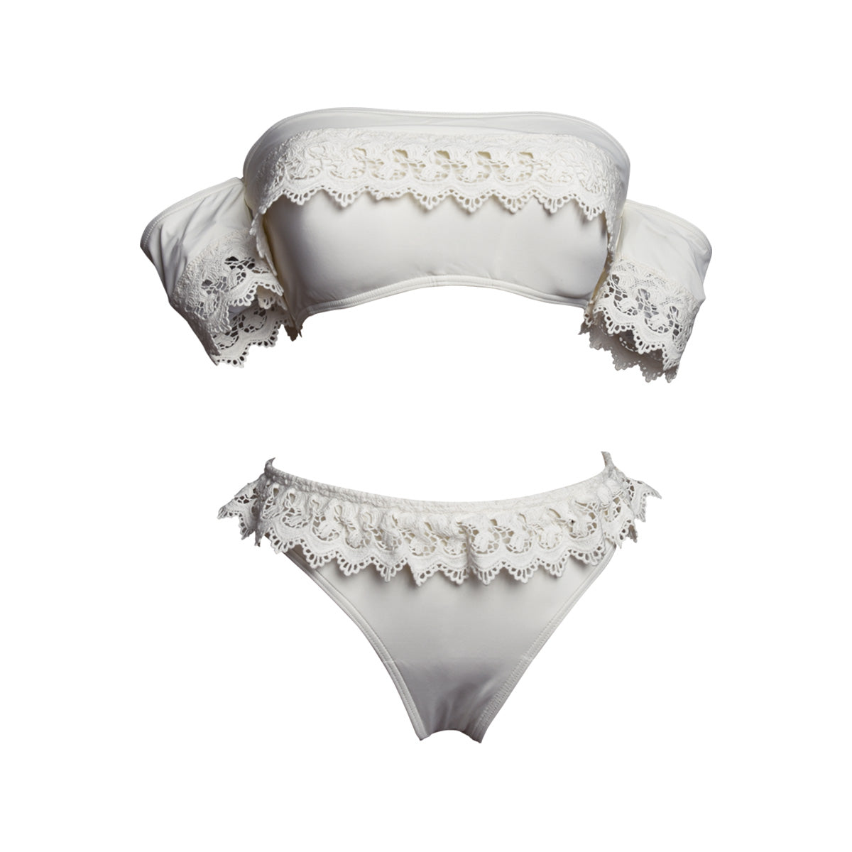 Off Shoulder White Sexy Bandeau Bikini Set-3