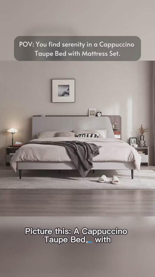 Cappuccino Taupe Bett mit Matratzenset