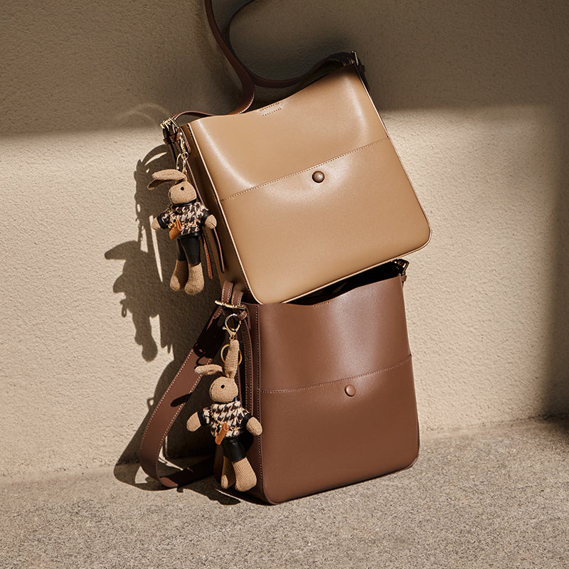 Rabbit Charm Cappuccino Crossbody Bucket Bag-1