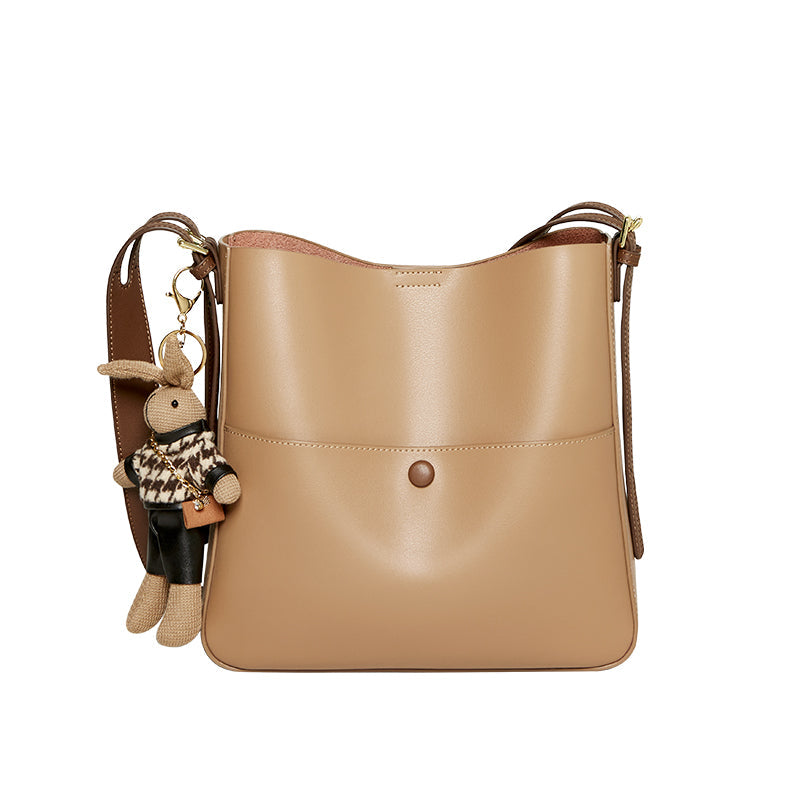 Rabbit Charm Cappuccino Crossbody Bucket Bag-5