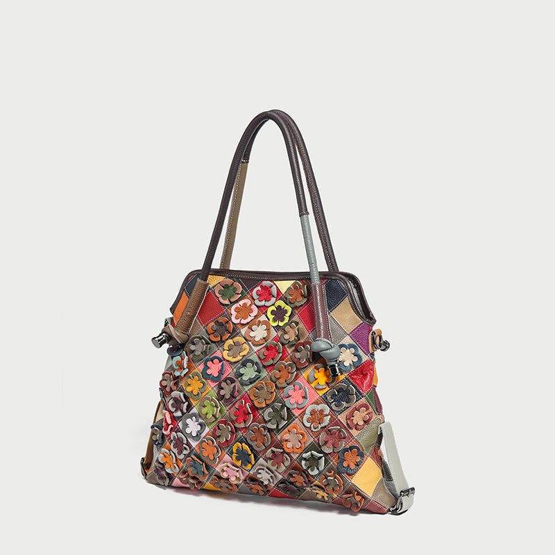 Rainbow Floral Leather Tote Bag-1