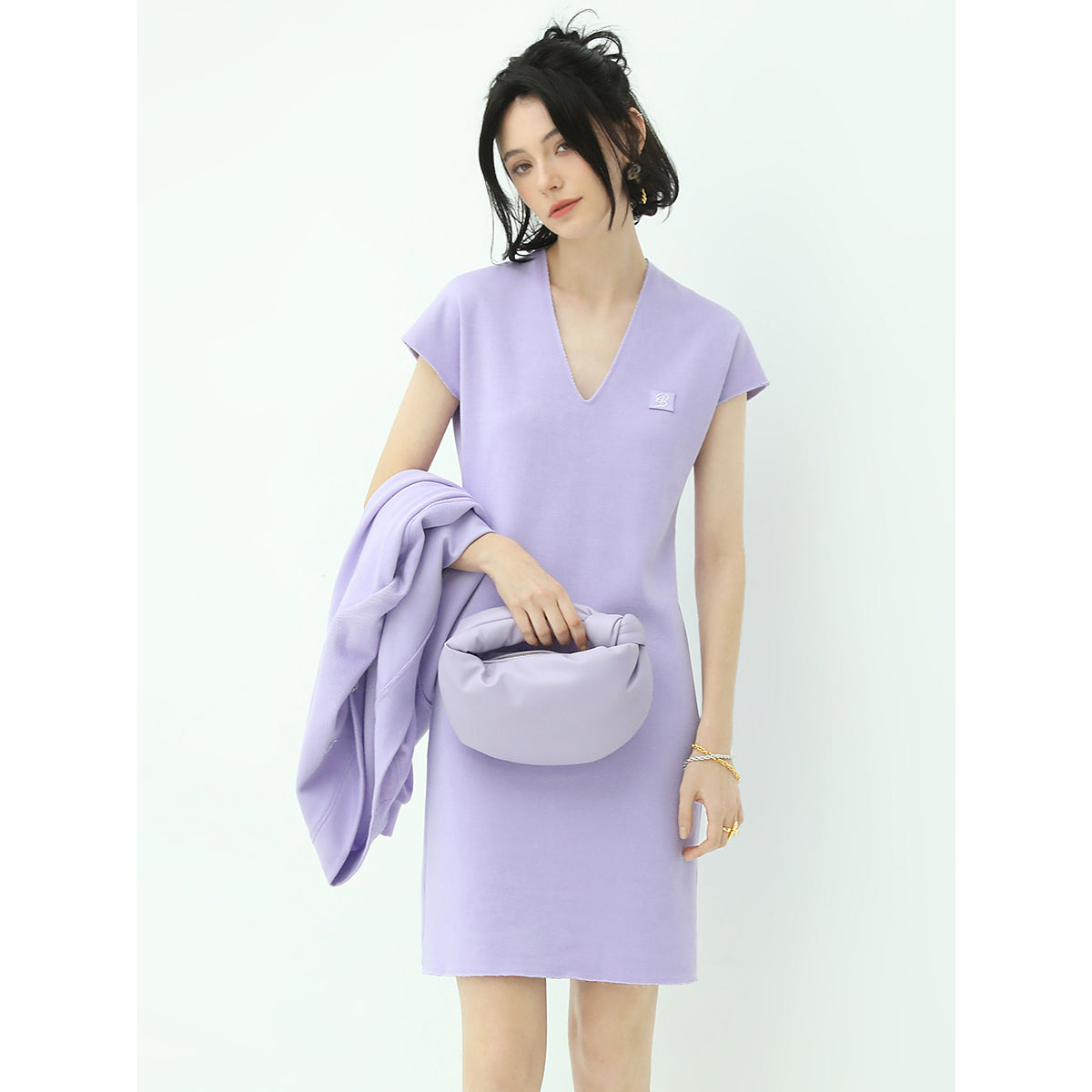 Relaxed Short Sleeved Lavender Dress-0