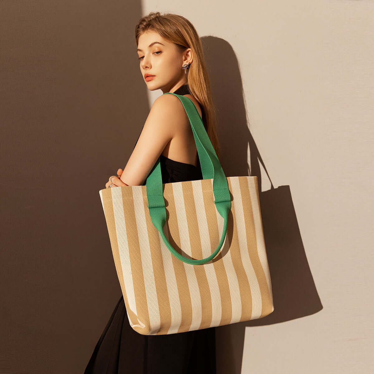 Retro Striped Canvas Tote Bag-4