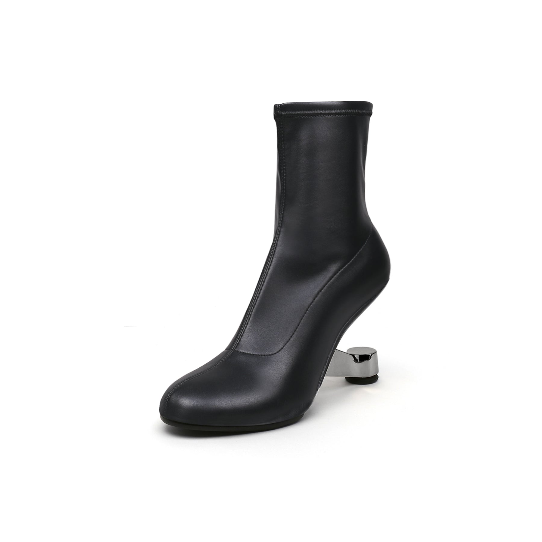 Round Toe Classic Black Leather Boots-1