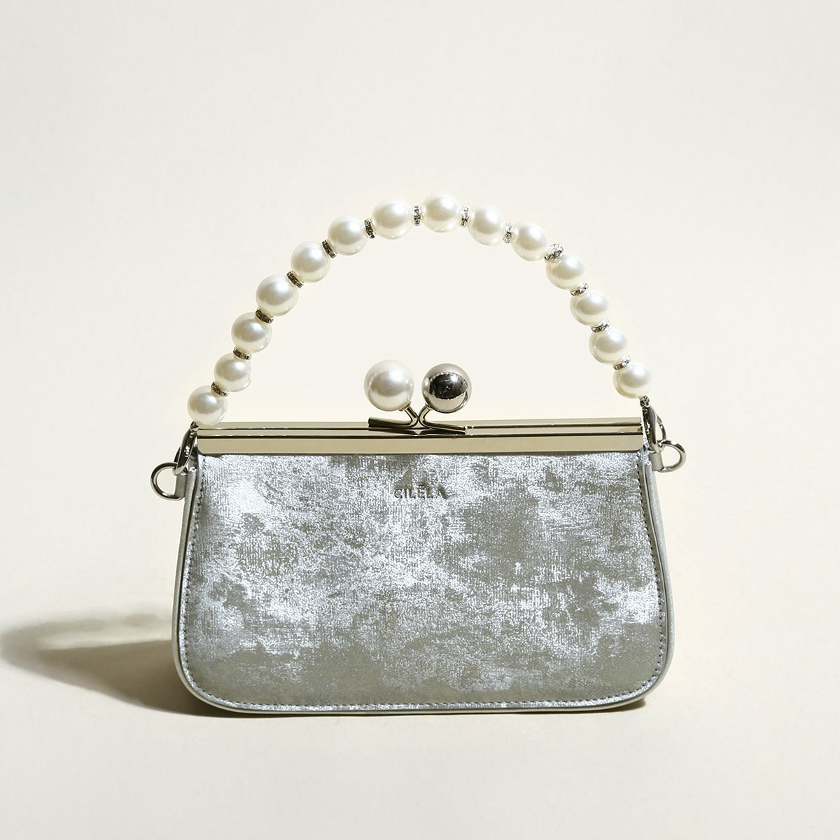 Silver Pearl Ball Clasp Top Handle Bag-0