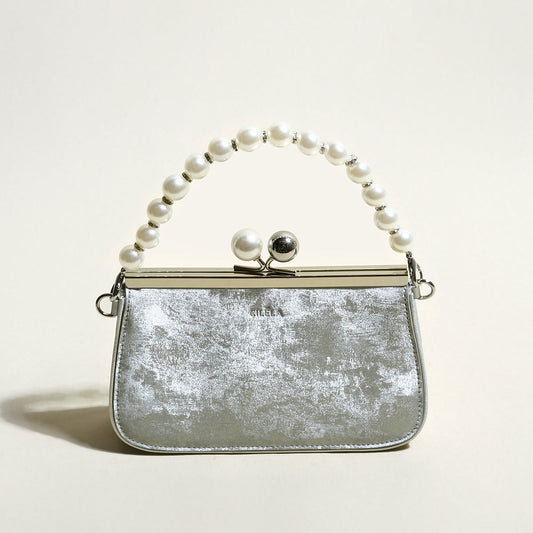 Silver Pearl Ball Clasp Top Handle Bag-0