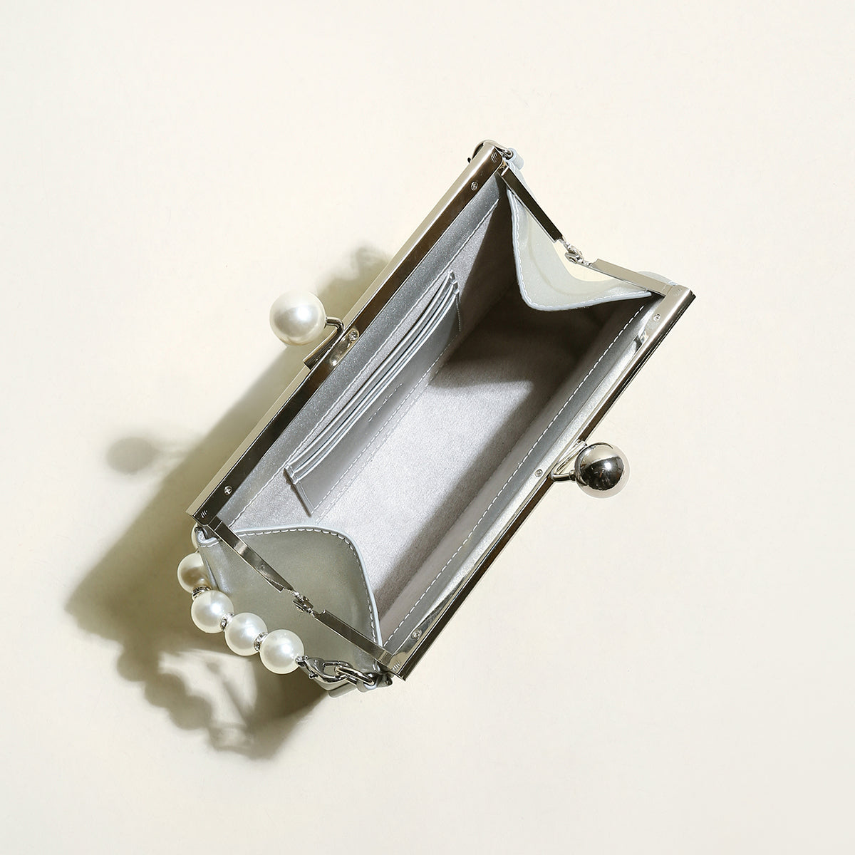 Silver Pearl Ball Clasp Top Handle Bag-3