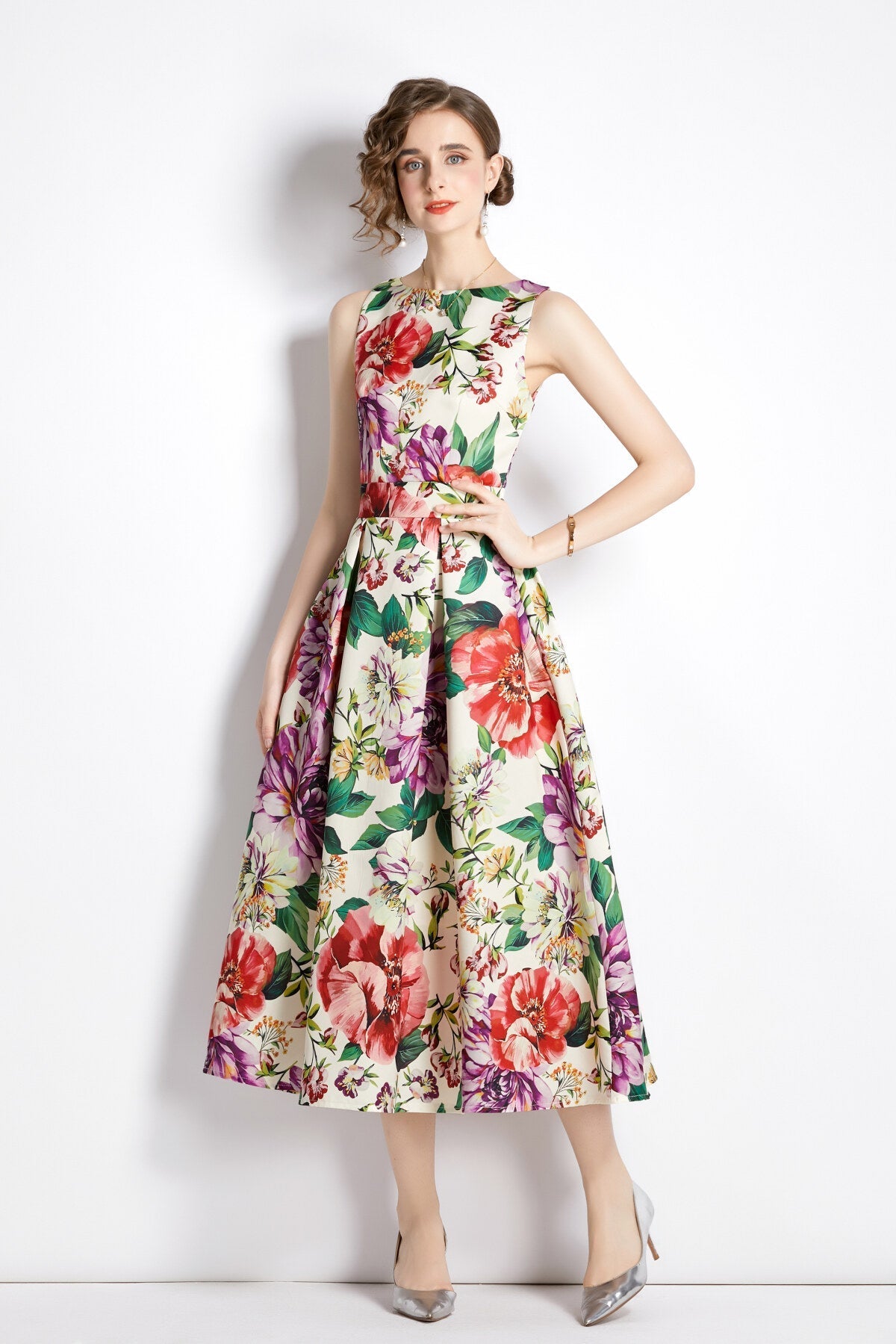 Sleeveless High Waist Structured A Line Dress-1