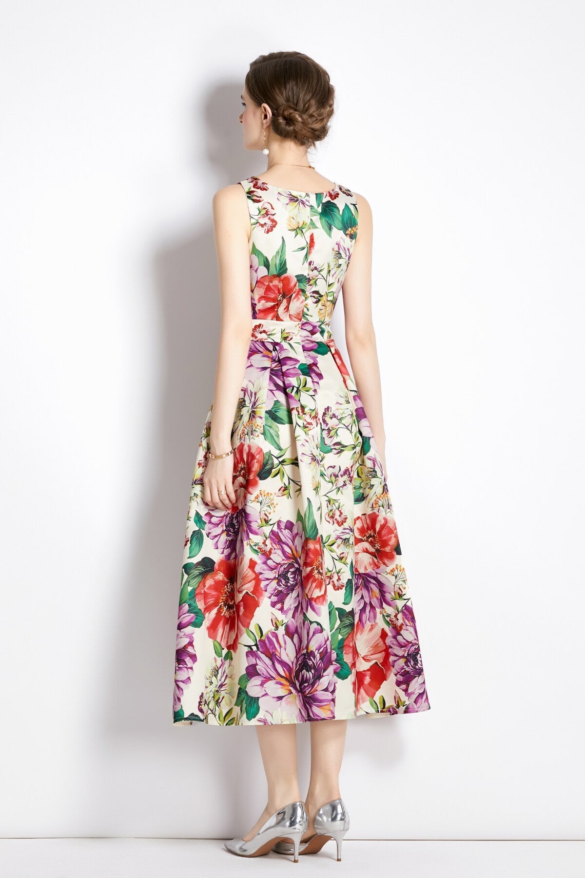 Sleeveless High Waist Structured A Line Dress-3