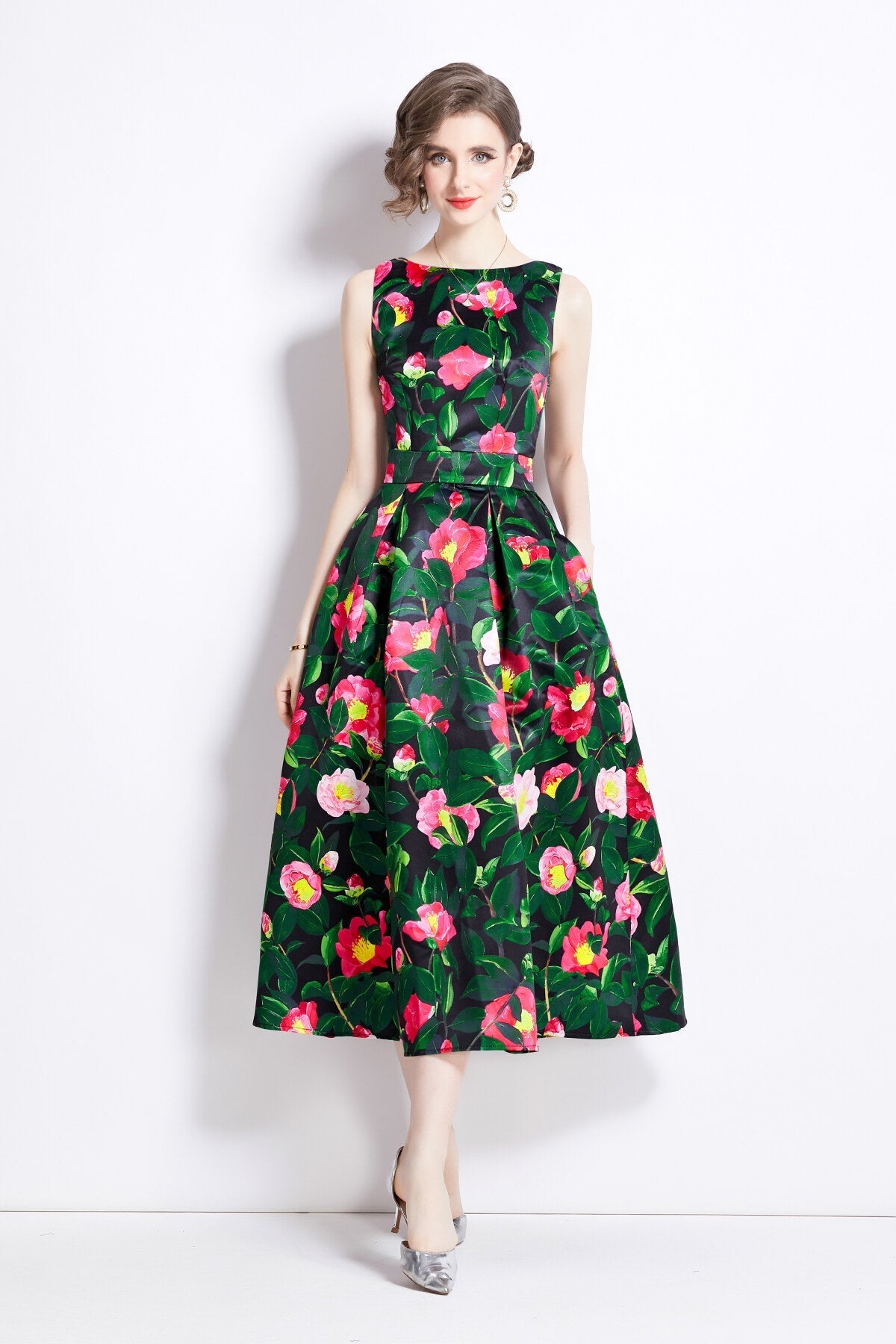 Sleeveless High Waist Tailored Fit and Flare A Line Dress-5