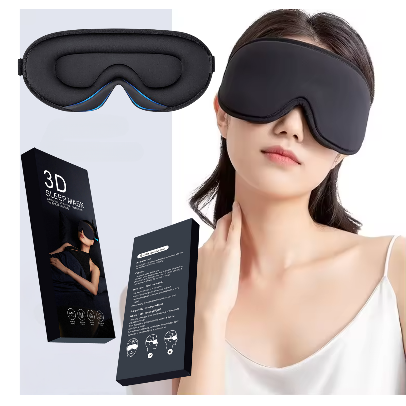 Sovmask 3D med memory foam, ergonomisk och ljusblockerande