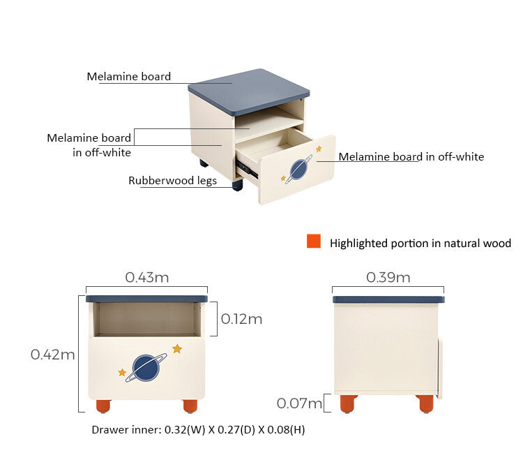 Space Boy Navy and White Bedside Table-2