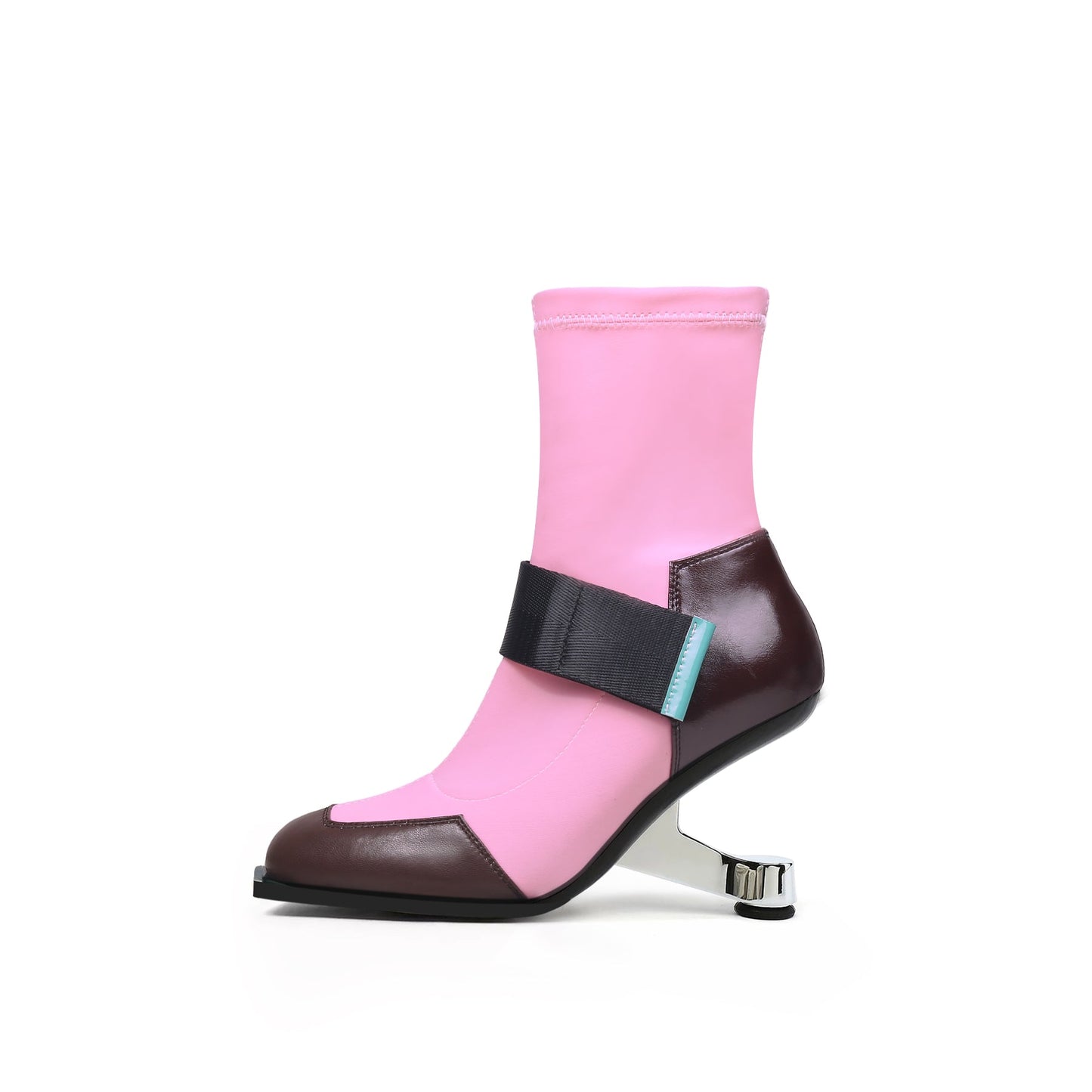 Strap Leather Sock Heel Boots-5