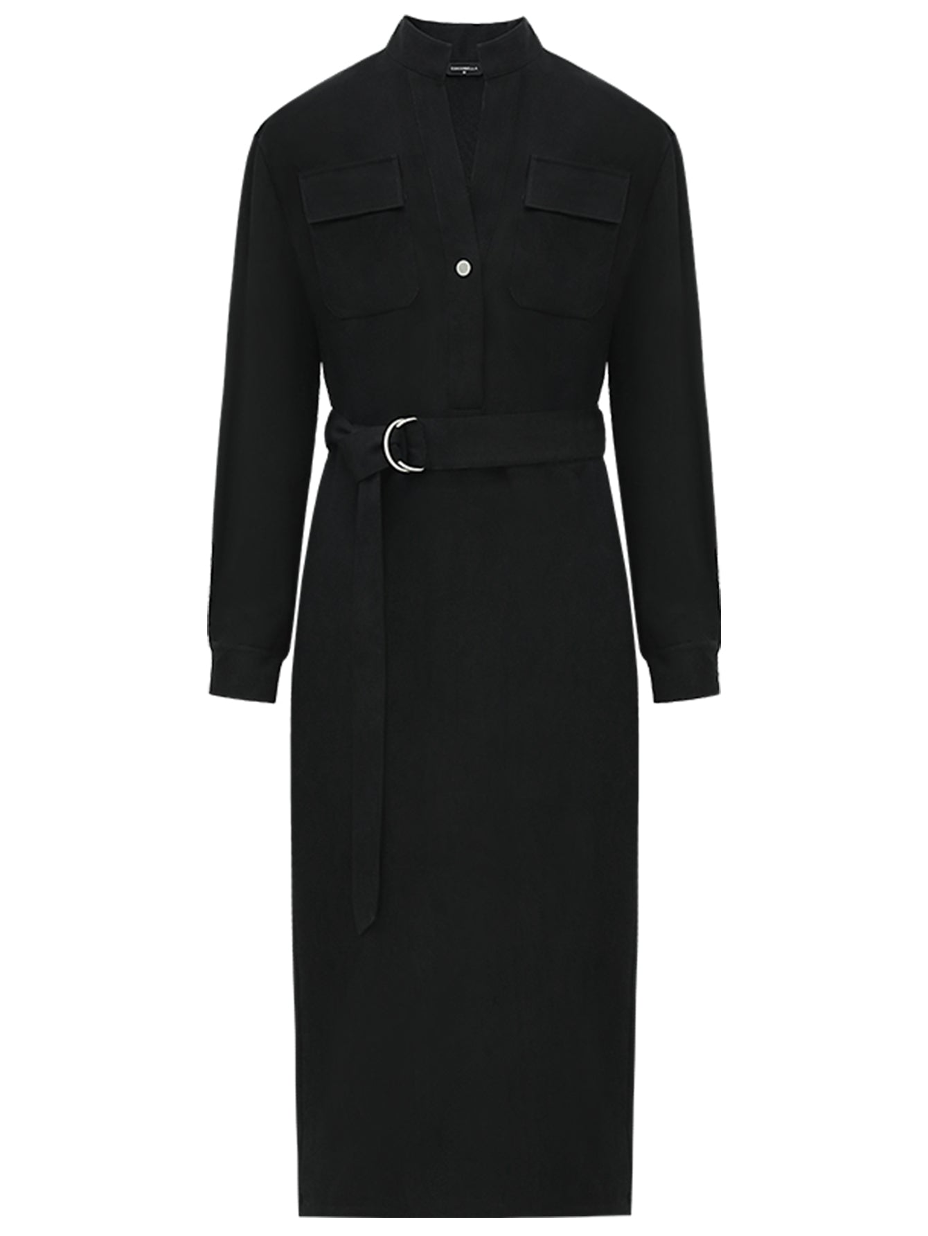 Structured Belted Black Shirt Dress-3