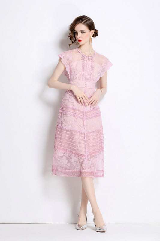 Sweet Floral Embroidered Tea Dress-1