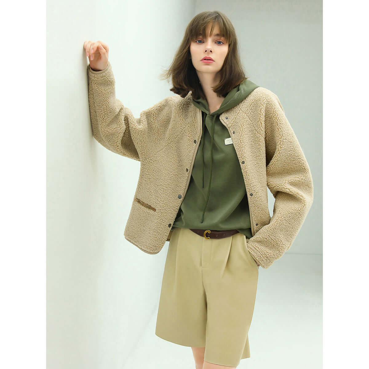 Teddy Letterman Warm Khaki Fleece Jacket-0