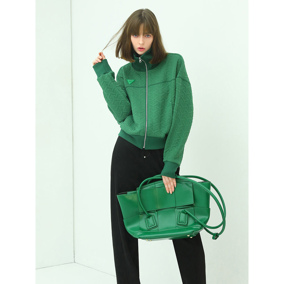 Turtleneck Zip-Through Green Windbreaker Jacket-2