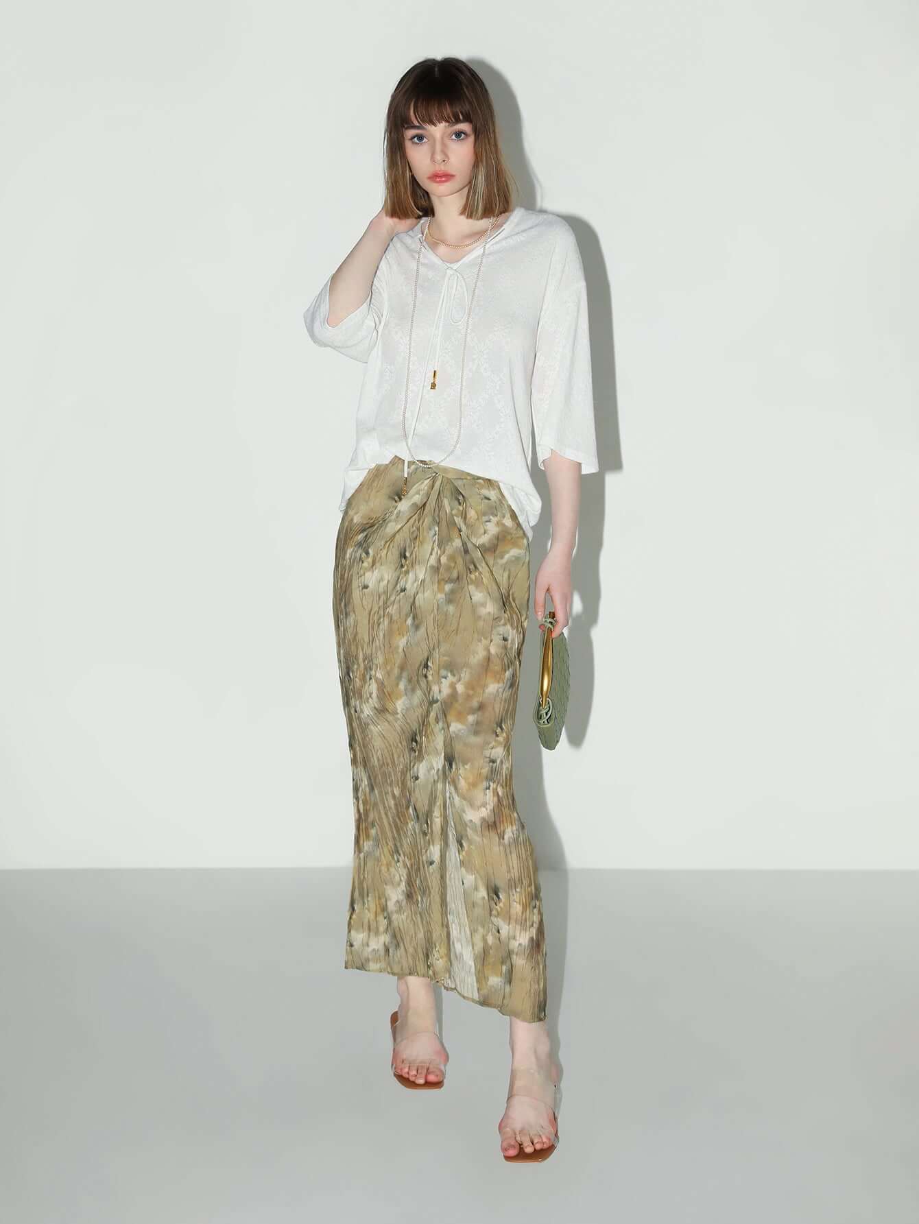 Twist-Knot Oil Painting Pleated Skirt-2